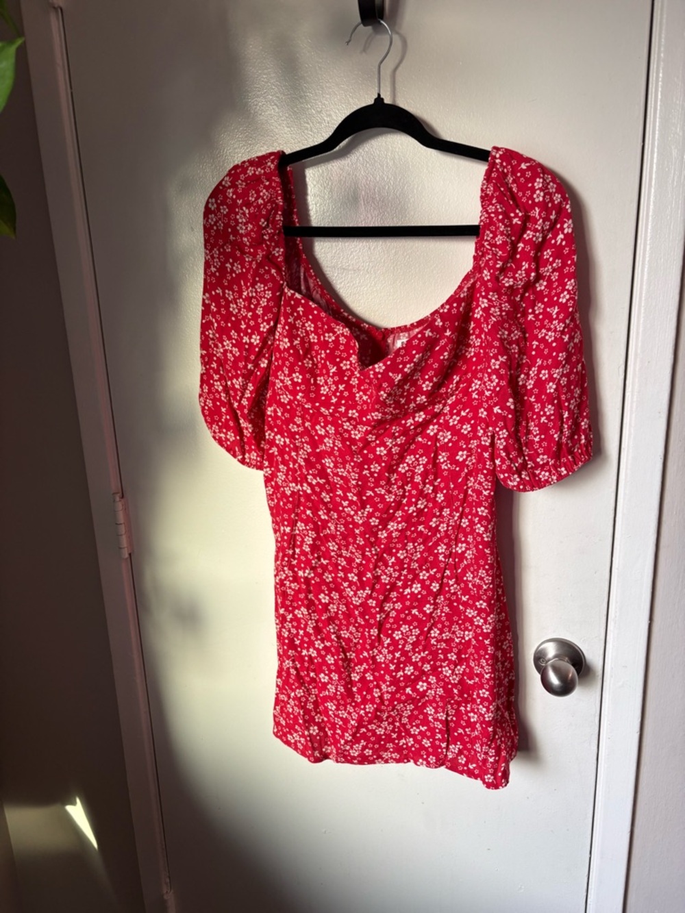Reformation Red Floral Mini Dress with Puff Sleeves
